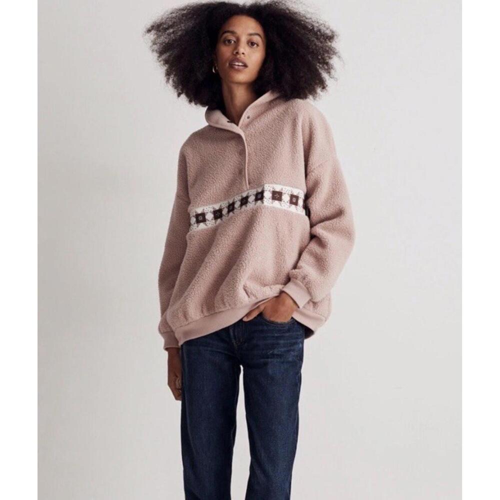 MADEWELL Sherpa Popover Top Oversized Pale Pink Size S